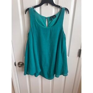 New Directions Teal Sleeveless‎ Top Keyhole Back Flowy Blouse Women's Medium
